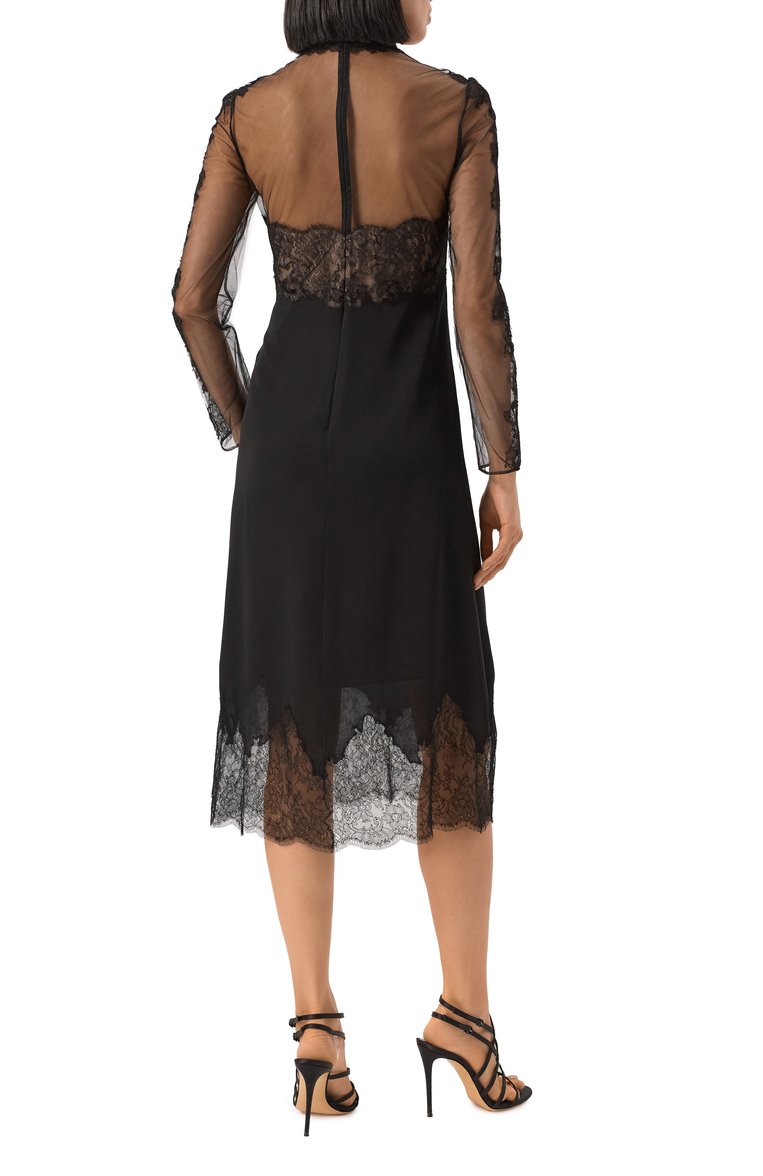 Женское платье VALENTINO черного цвета, арт. 5B0VABS51MH | Фото 4 (Рукава: Длинные; Длина Ж (юбки, платья, шорты): Миди; Женское Кросс-КТ: Платье-одежда; Случай: Коктейльный; Стили: Гламурный; Материал внешний: Синтетический материал)
