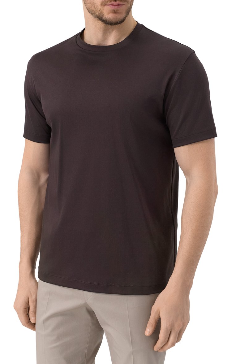 Мужская хлопковая футболка GIORGIO ARMANI темно-коричневого цвета, арт. 6LSM90/SJTKZ | Фото 3 (Рукава: Короткие; Длина (для топов): Стандартные; Принт: Без принта; Стили: Кэжуэл; Материал внешний: Хлопок; Кросс-КТ: Джерси; Мужское Кросс-КТ: Футболка-одежда)