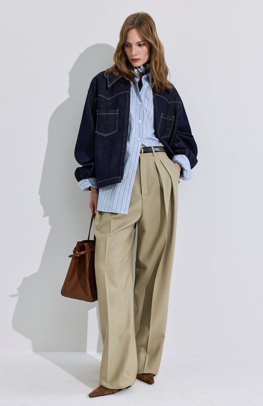 Брюки из шерсти и шелка Saint Laurent 854457/Y7K11 Бежевый  854457/Y7K11 Фото 6