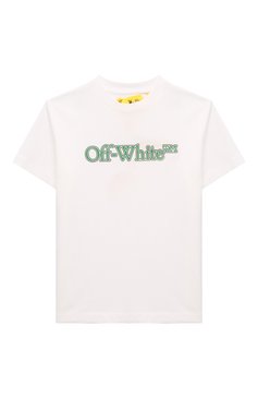 Детская хлопковая футболка OFF-WHITE белого цвета, арт. 0BAA002S24JER004/4-10 | Фото 1 (Рукава: Короткие; Материал сплава: Проставлено; Материал внешний: Хлопок; Мальчики Кросс-КТ: Футболка-одежда; Драгоценные камни: Проставлено; Ростовка одежда: 4 года | 104 см, 6 лет | 116 см, 8 лет | 128 см, 10 - 11 лет | 140 - 146см)