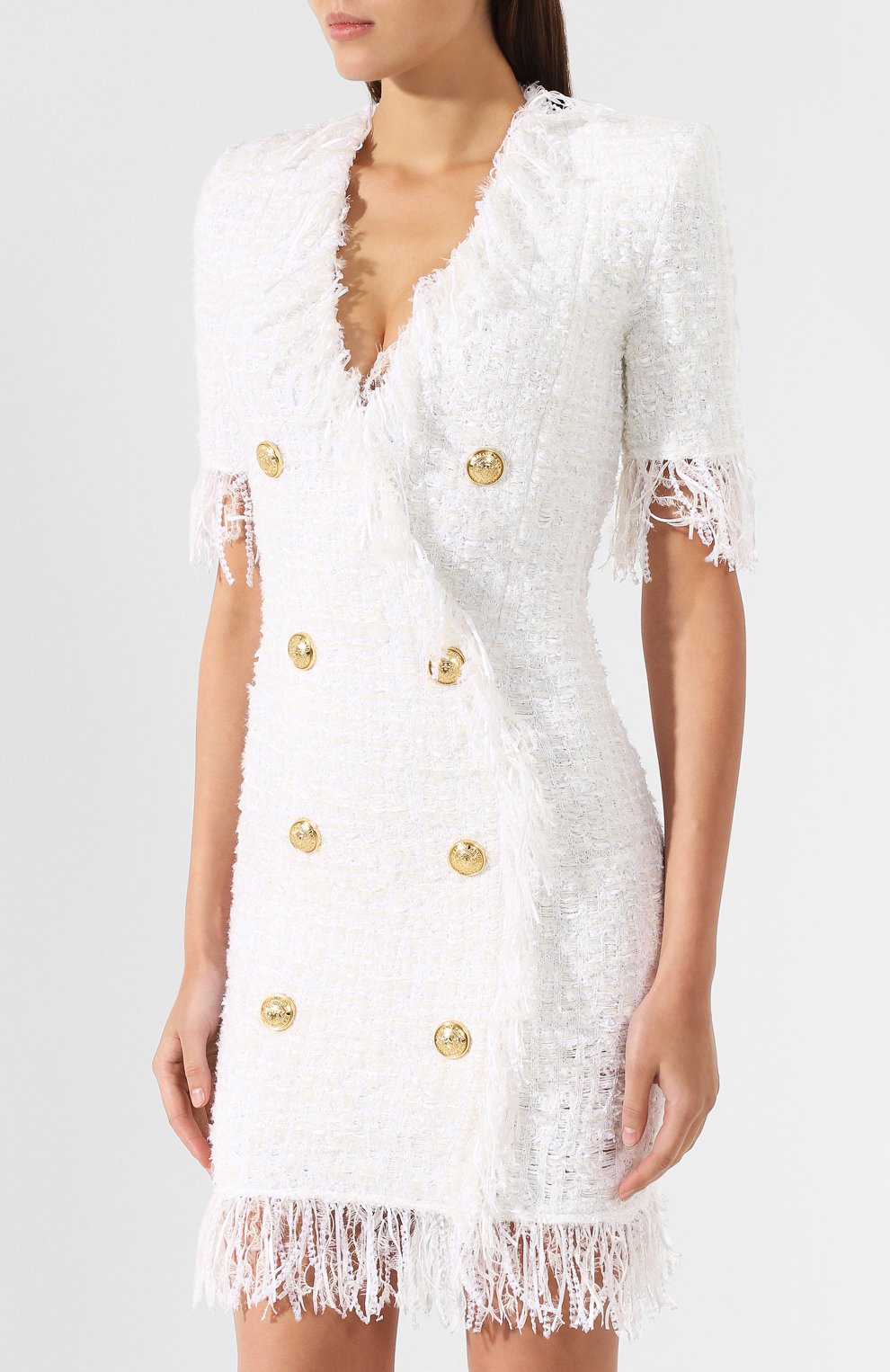 Буклированное платье BALMAIN белого цвета по цене 238500 руб., арт. RF16606/K290, фото 3 Буклированное платье BALMAIN, арт. RF16606/K290, фото 3