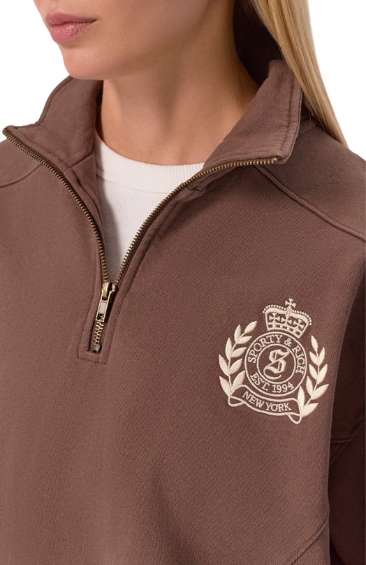Хлопковый свитшот Sporty and Rich ST08165243BR03 Коричневый  ST08165243BR03 Фото 5