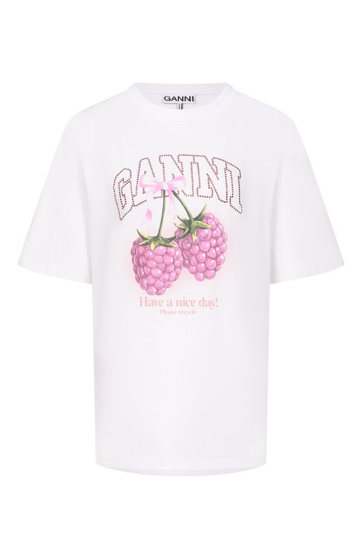 Хлопковая футболка Ganni A1050140 Белый A1050140