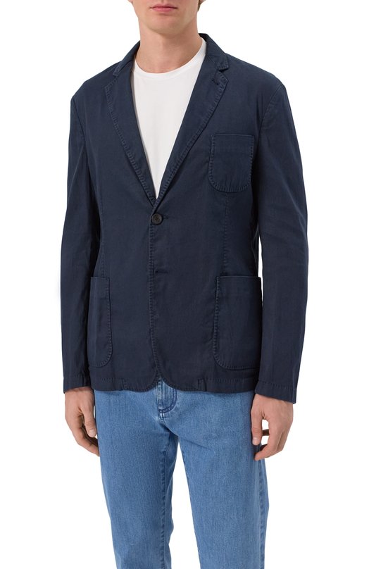Пиджак изо льна и хлопка Giorgio Armani 0SGGG0D9 T01FI Синий  0SGGG0D9 T01FI Фото 5