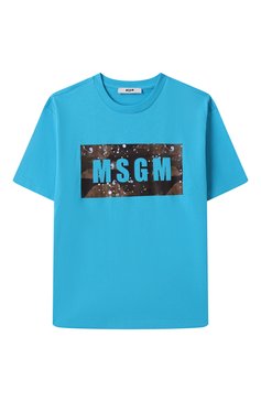 Детская хлопковая футболка MSGM KIDS голубого цвета, арт. S5MSJBTH036 | Фото 1 (Материал сплава: Проставлено; Рукава: Короткие; Драгоценные камни: Проставлено; Мальчики Кросс-КТ: Футболка-одежда; Материал внешний: Хлопок; Ростовка одежда: 10 - 11 лет | 140 - 146см, 12 лет | 152 см, 16 лет | 164 см, 8 лет | 128 см, 6 лет | 116 см)
