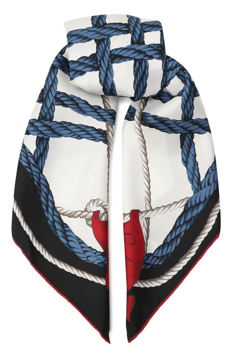 Женский шелковый платок BURBERRY голубого цвета, арт. 8107863 | Фото 1 (Материал: Текстиль, Шелк; Нос: Не проставлено; Принт: С принтом)