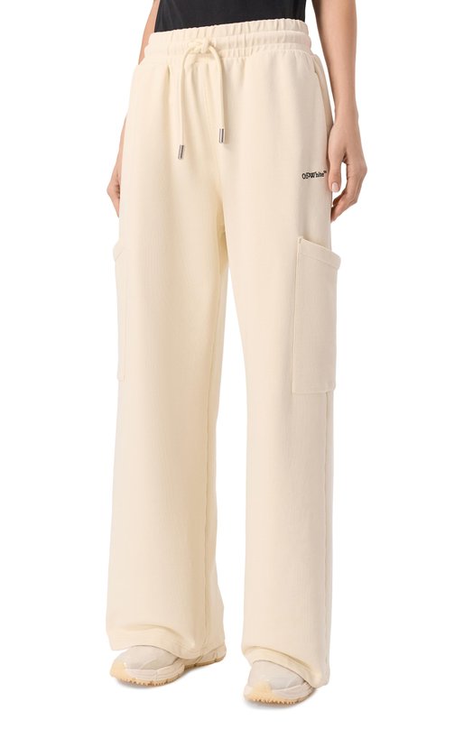 Хлопковые брюки-карго Off-White 0WCH025S25FLE0020B10 Кремовый  0WCH025S25FLE0020B10 Фото 3