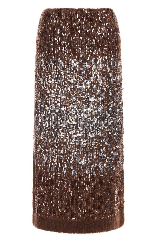 Шерстяная юбка с отделкой пайетками Brunello Cucinelli M1U375989P Коричневый M1U375989P