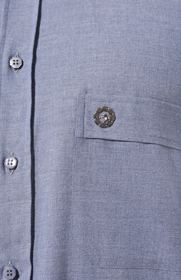 Мужская хлопковая рубашка STEFANO RICCI голубого цвета, арт. MC007046/M2600 | Фото 5 (Манжеты: На пуговицах; Воротник: Button down; Рукава: Длинные; Случай: Повседневный; Д�лина (для топов): Стандартные; Материал сплава: Проставлено; Материал внешний: Хлопок; Принт: Однотонные; Драгоценные камни: Проставлено; Стили: Кэжуэл)