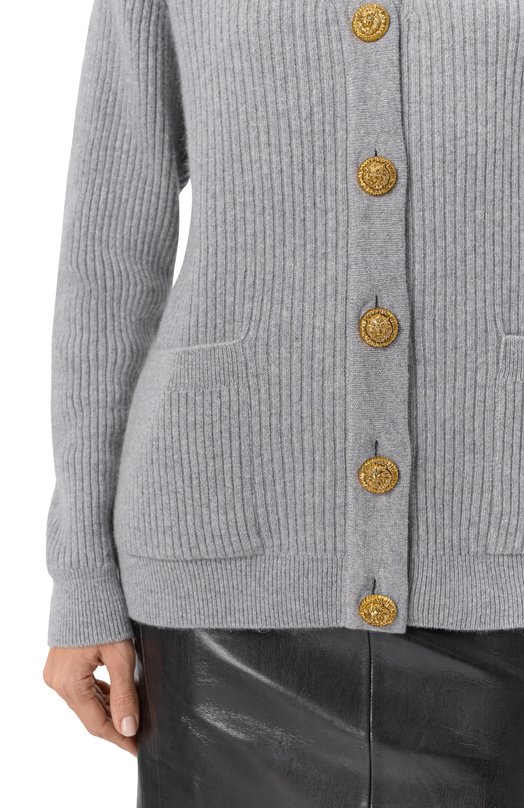 Кардиган из кашемира и шерсти Balmain FF0K0003/KJ17 Серый  FF0K0003/KJ17 Фото 5