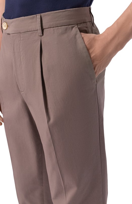 Хлопковые брюки Brunello Cucinelli M289LE1450 Коричневый  M289LE1450 Фото 5