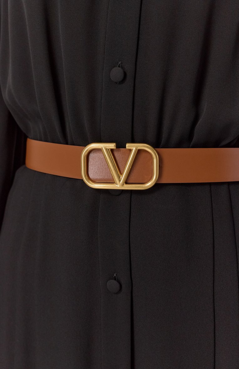 Женский двусторонний ремень vlogo signature VALENTINO коричневого цвета, арт. 6W2T0T15/ZFR | Фото 2 (Материал: Натуральная кожа; Нос: Не проставлено; Кросс-КТ: Тонкие)