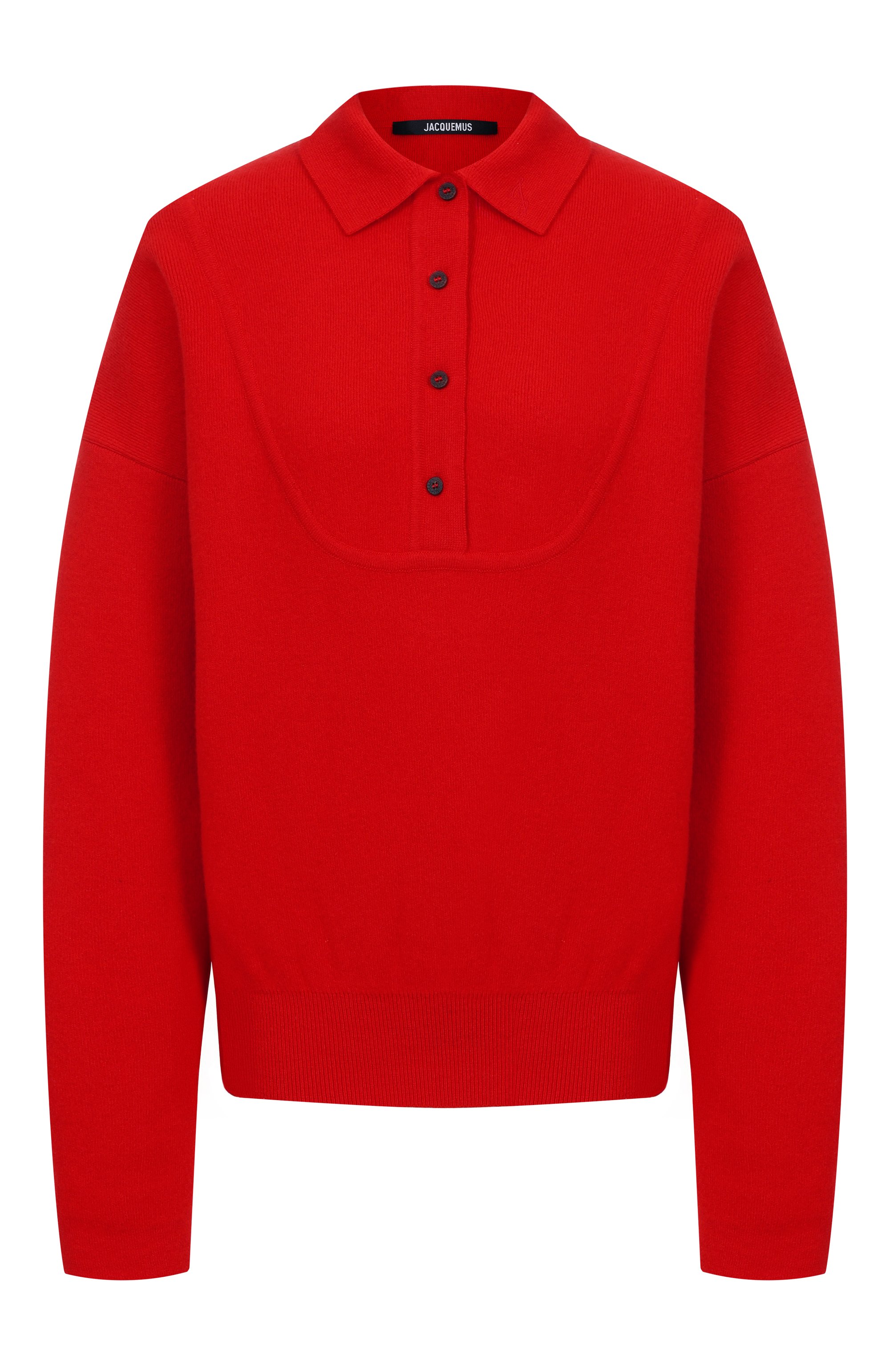 Поло из шерсти и кашемира JACQUEMUS красного цвета по цене 94950 руб., арт. 25HSWW00623AK0/0276, фото 1 Поло из шерсти и кашемира JACQUEMUS, арт. 25HSWW00623AK0/0276, фото 1