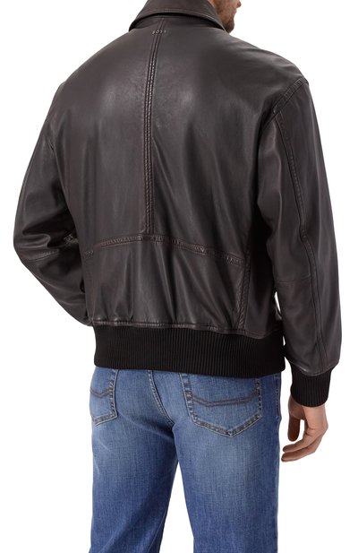 Кожаный бомбер BOSS ORANGE темно-коричневого цвета по цене 75950 руб., арт. 50543240, фото 4 Кожаный бомбер BOSS ORANGE, арт. 50543240, фото 4