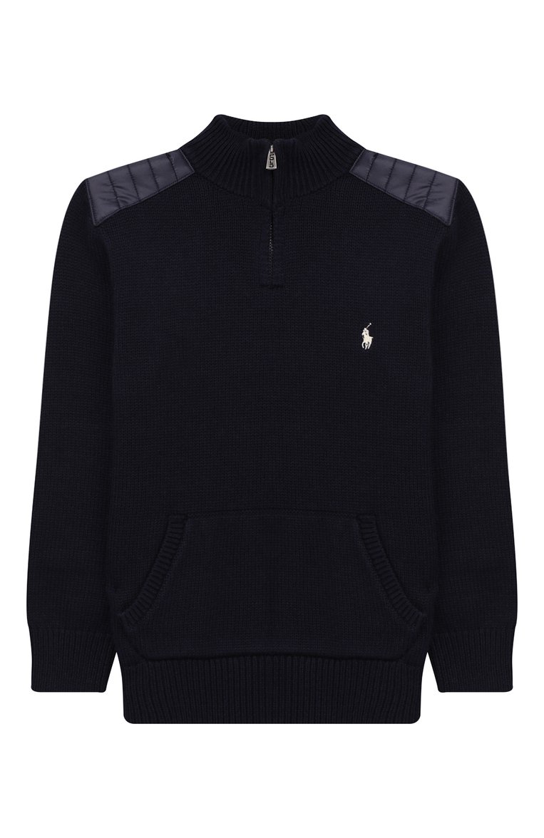 Детский свитер из хлопка и шерсти POLO RALPH LAUREN темно-синего цвета, арт. 322749930 | Фото 1 (Статус проверки: Проверена категория; Материал внешний: Шерсть, Хлопок; Рукава: Длинные; Принт: С принтом; Мальчики Кросс-КТ: Свитер-одежда)