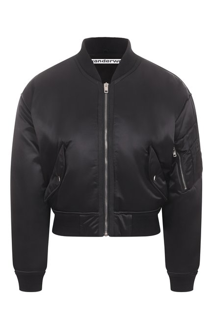 Женский утепленный бомбер ALEXANDER WANG черного цвета, арт. 1WC1253278 | Фото 1 (Драгоценные камни: Проставлено; Рукава: Длинные; Материал сплава: Проставлено; Материал подклада: Вискоза; Длина (верхняя одежда): Короткие; Материал внешний: Синтетический материал)