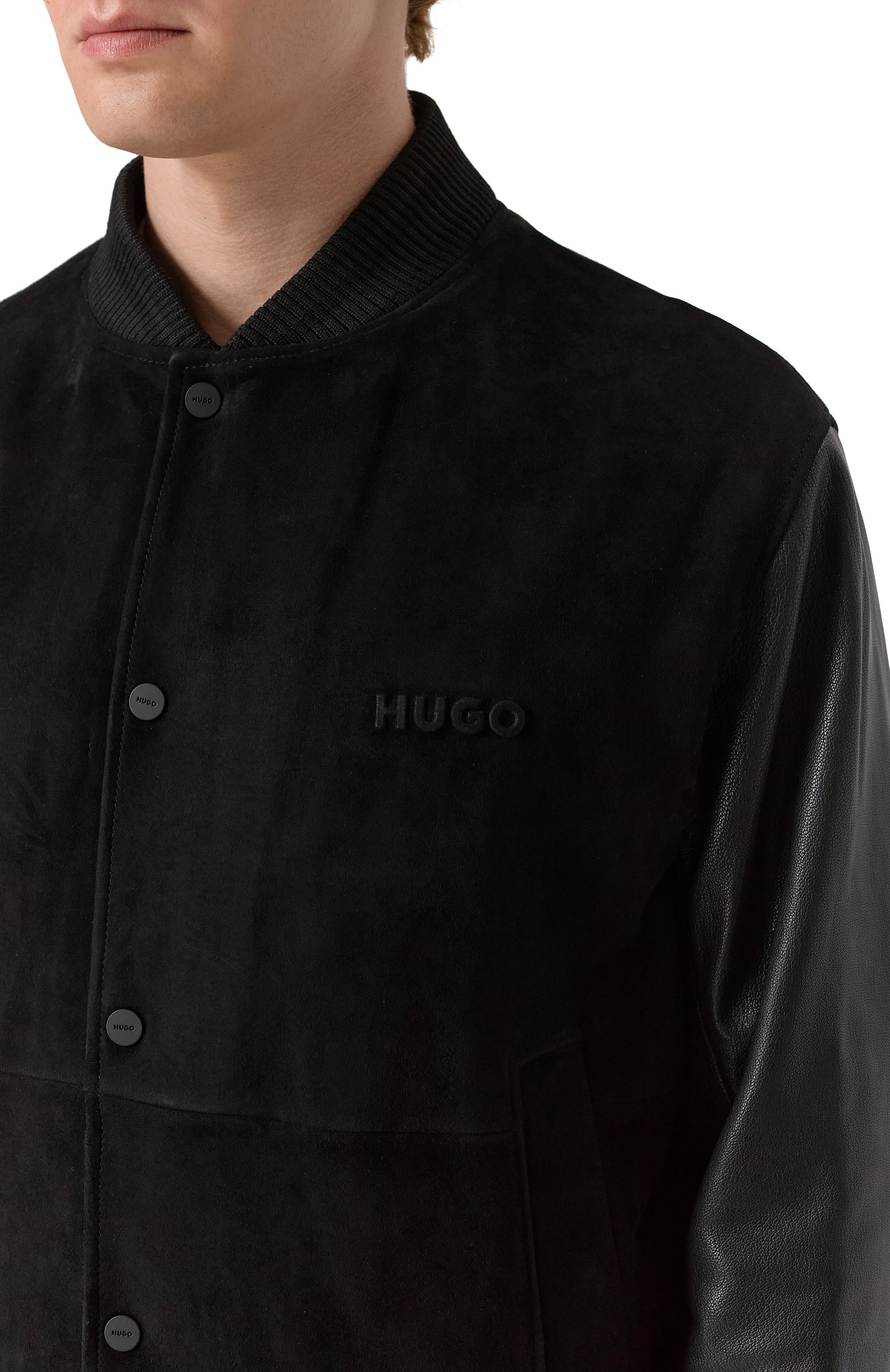 Кожаный бомбер HUGO черного цвета по цене 69950 руб., арт. 50541881, фото 5 Кожаный бомбер HUGO, арт. 50541881, фото 5