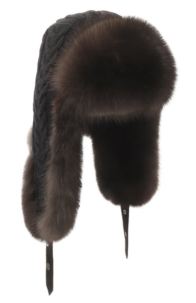 Женская утепленная шапка-ушанка с отделкой из соболя BLACK SABLE, арт. BS-FHK-EB