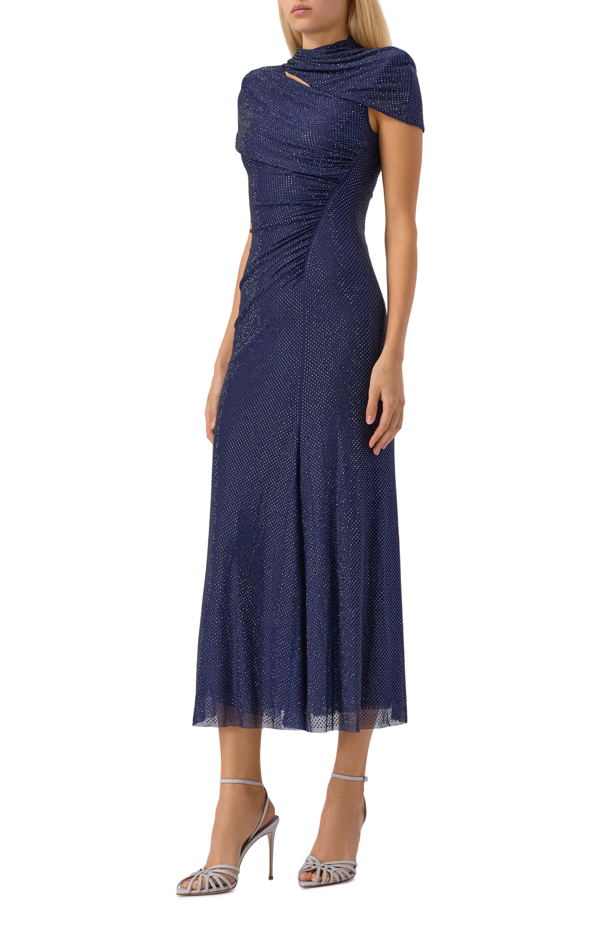 Платье с отделкой стразами SELF-PORTRAIT синего цвета по цене 92500 руб., арт. AW25142MN, фото 2 Платье с отделкой стразами SELF-PORTRAIT, арт. AW25142MN, фото 2