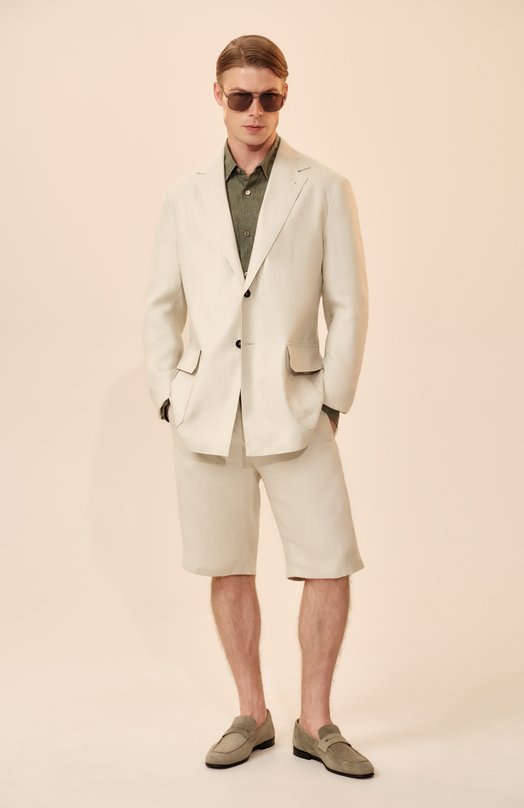 Льняные шорты Corneliani 254593-2514108 Кремовый  254593-2514108 Фото 6