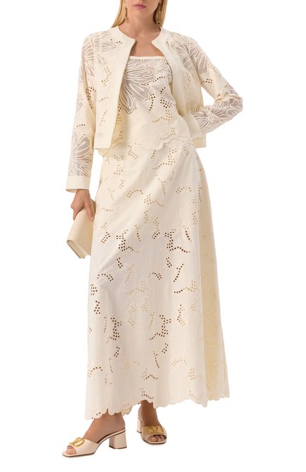 Женский топ ELIE SAAB кремвого цвета, арт. T0142 | Фото 2 (Материал подклада: Хлопок; Драгоценные камни: Проставлено; Длина (для топов): Стандартные; Материал сплава: Проставлено; Материал внешний: Синтетический материал)