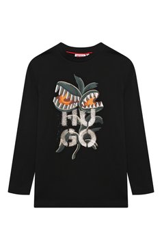 Детская хлопковый лонгслив HUGO черного цвета, арт. G00155 | Фото 1 (Рукава: Длинные; Материал сплава: Проставлено; Материал внешний: Хлопок; Драгоценные камни: Проставлено; Мальчики Кросс-КТ: Лонгслив-одежда; Ростовка одежда: 7 лет | 122 см, 12 лет | 152 см, 9 лет | 134 см, 13 - 15 лет | 158 см, 16 лет | 164 см)