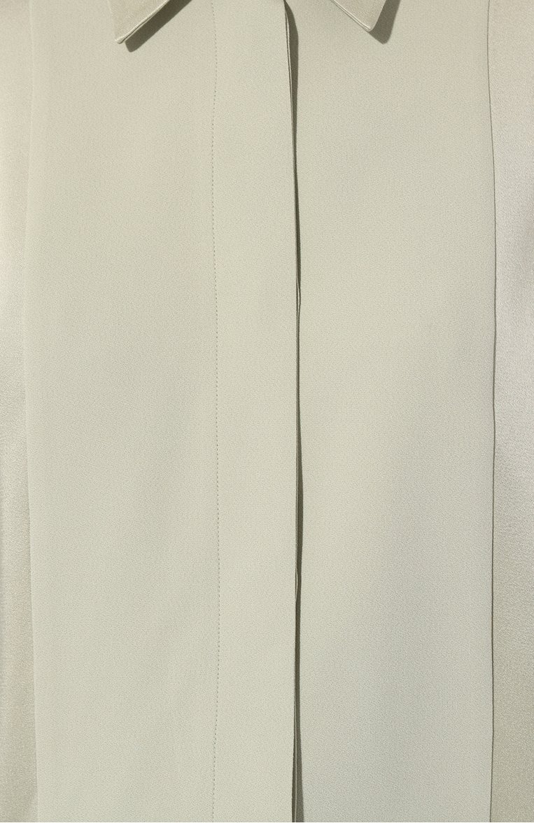 Женская рубашка JIL SANDER зеленого цвета, арт. J02DL0146/JTN214 | Фото 5 (Рукава: Длинные; Принт: Без принта; Женское Кросс-КТ: Рубашка-одежда; Материал внешний: Синтетический материал; Длина (для топов): Удлиненные; Материал сплава: Проставлено; Драгоценные камни: Проставлено; Стили: Романтичный)