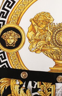 Детское шелковое платье VERSACE разноцветного цвета, арт. YC000090/YA00279/6A | Фото 3 (Статус проверки: Проверена категория; Материал подклада: Вискоза; Материал внешний: Шелк; Принт: С принтом; Девочки Кросс-КТ: Платье-одежда; Случай: Повседневный; Драгоценные камни: Проставлено; Материал сплава: Проставлено)