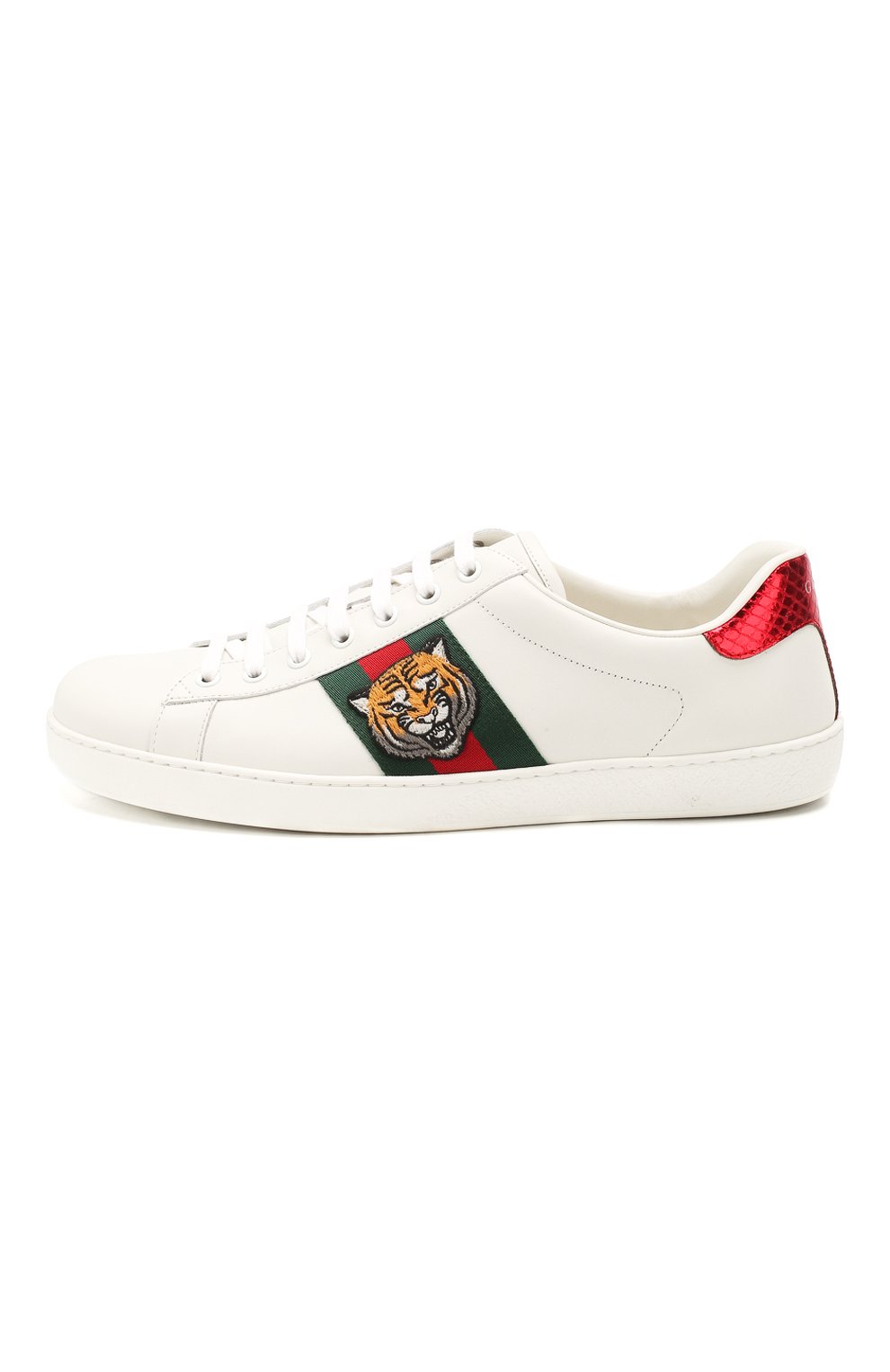 Мужские кожаные кеды ace GUCCI белого цвета, арт. 457132/A38G0 | Фото 3 (Материал внутренний: Натуральная кожа; Материал сплава: Проставлено, Проверено; Стили: Классический; Материал утеплителя: Без утеплителя; Статус проверки: Проверено, Проверена категория; Подошва: Плоская; Драгоценные камни: Проставлено)