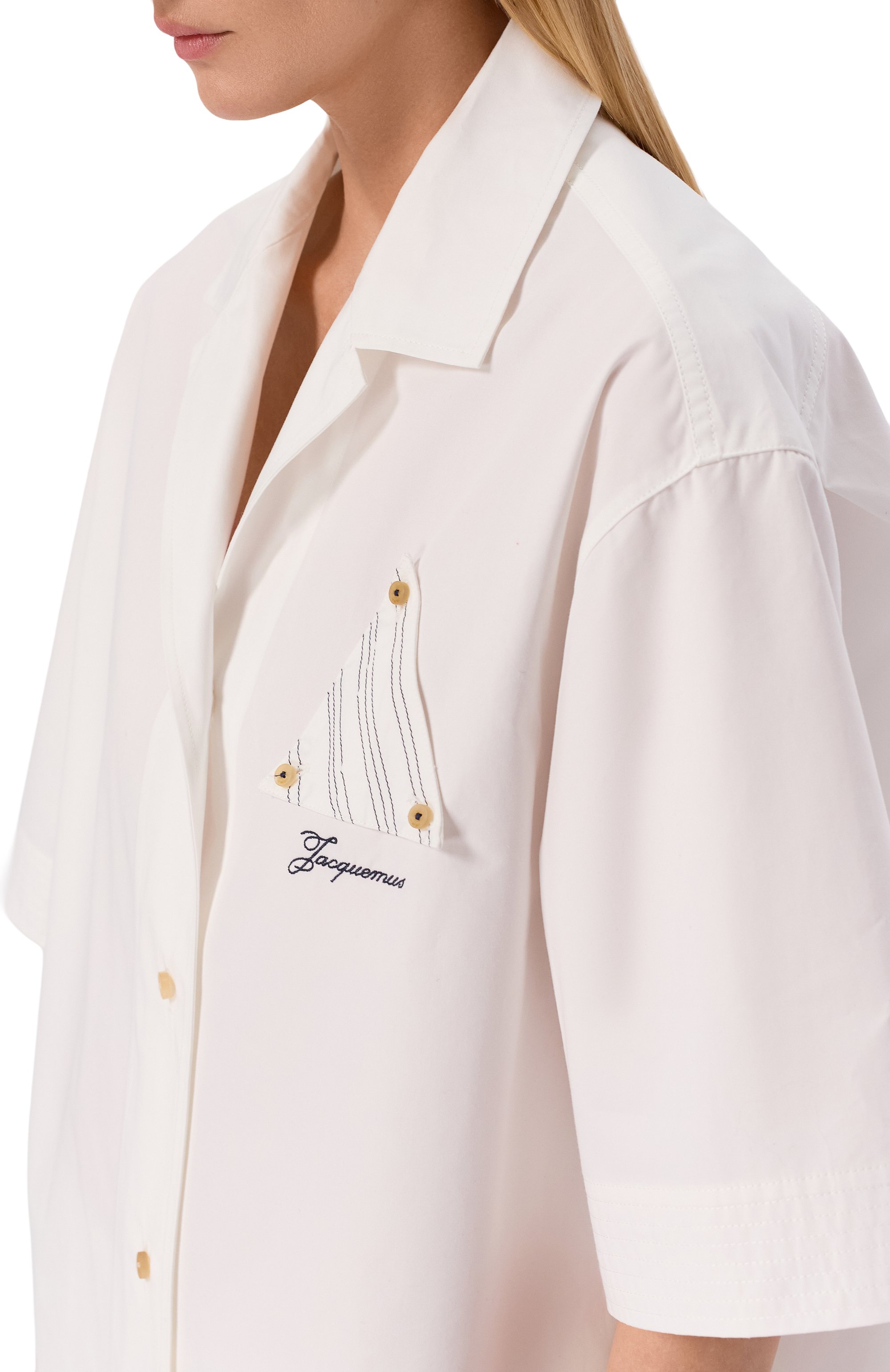 Хлопковая рубашка JACQUEMUS белого цвета по цене 65650 руб., арт. 26ESHW00567/AW00648, фото 5 Хлопковая рубашка JACQUEMUS, арт. 26ESHW00567/AW00648, фото 5