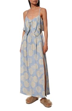 Женское платье из вискозы MIU MIU голубого цвета, арт. MF4048-1YD7-F0076 | Фото 3 (Материал внешний: Вискоза; Стили: Романтичный; Случай: Повседневный; Женское Кросс-КТ: Платье-одежда, Сарафаны; Длина Ж (юбки, платья, шорты): Миди; Материал сплава: Проставлено; Драгоценные камни: Проставлено; Рукава: На бретелях)