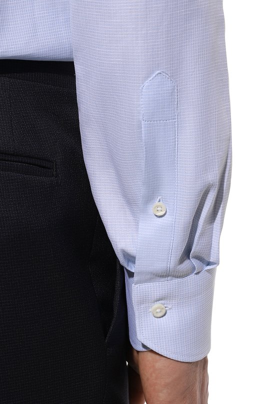 Сорочка из хлопка и льна Canali N798/GR03205 Голубой  N798/GR03205 Фото 6