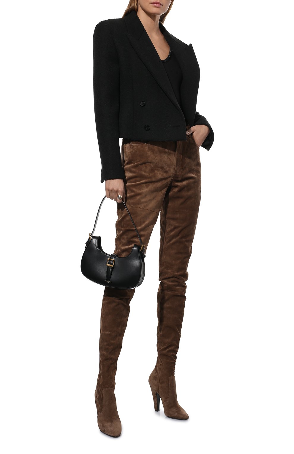 Замшевые брюки SAINT LAURENT коричневого цвета по цене 653500 руб., арт. 675724/0LI00, фото 2 Замшевые брюки SAINT LAURENT, арт. 675724/0LI00, фото 2
