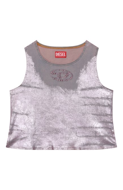 Детский джинсовый топ DIESEL сиреневого цвета, арт. J02169/KXBMY | Фото 1 (Рукава: Короткие; Драгоценные камни: Проставлено; Материал сплава: Проставлено; Материал внешний: Хлопок)