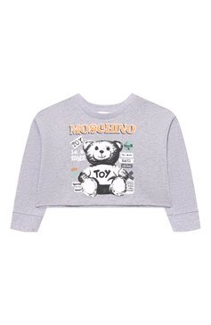 Детская укороченный лонгслив MOSCHINO серого цвета, арт. HD000U/LAA20/10-14 | Фото 1 (Рукава: Длинные; Материал внешний: Хлопок; Материал сплава: Проставлено; Драгоценные камни: Проставлено; Девочки Кросс-КТ: Лонгслив-одежда; Тематический товар: Teddy Bear; Ростовка одежда: 10 - 11 лет | 140 - 146см, 12 лет | 152 см, 13 - 15 лет | 158 см)
