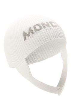 Детского хлопковая шапка MONCLER белого цвета, арт. G2-951-9Z714-00-V9217 | Фото 1 (Материал: Текстиль, Хлопок; Материал сплава: Проставлено; Нос: Не проставлено)