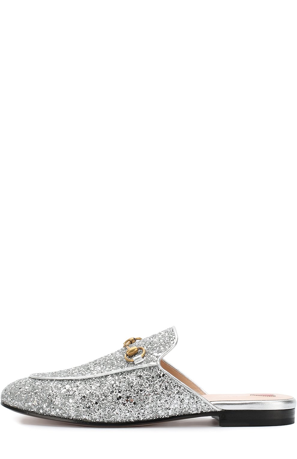 Кожаные сабо princetown с кружевной отделкой GUCCI серебряного цвета по цене 74500 руб., арт. 506398/KSP20, фото 3 Кожаные сабо princetown с кружевной отделкой GUCCI, арт. 506398/KSP20, фото 3