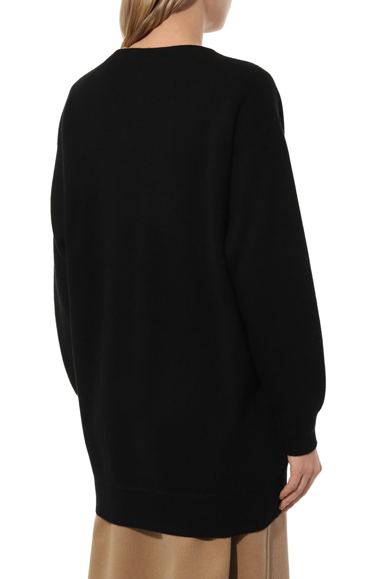 Женский шерстяной кардиган PRADA черного цвета, арт. P25I86-10F4-F0002-212 | Фото 4 (Длина (для топов): Удлиненные; Материал внешний: Шерсть, Кашемир; Рукава: Длинные; Женское Кросс-КТ: кардиган-трикотаж; Стили: Кэжуэл; Застежка: Пуговицы)