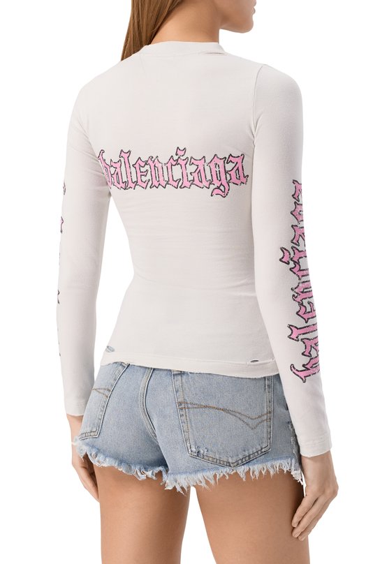 Хлопковый лонгслив Balenciaga 826465/TSVW6 Белый  826465/TSVW6 Фото 4