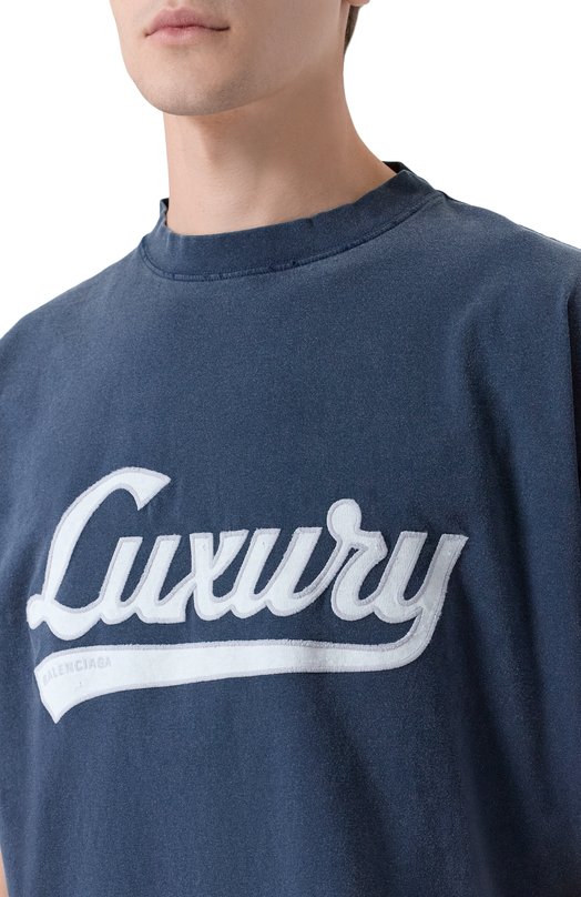 Хлопковая футболка Balenciaga 850345/TTVB6 Синий  850345/TTVB6 Фото 5