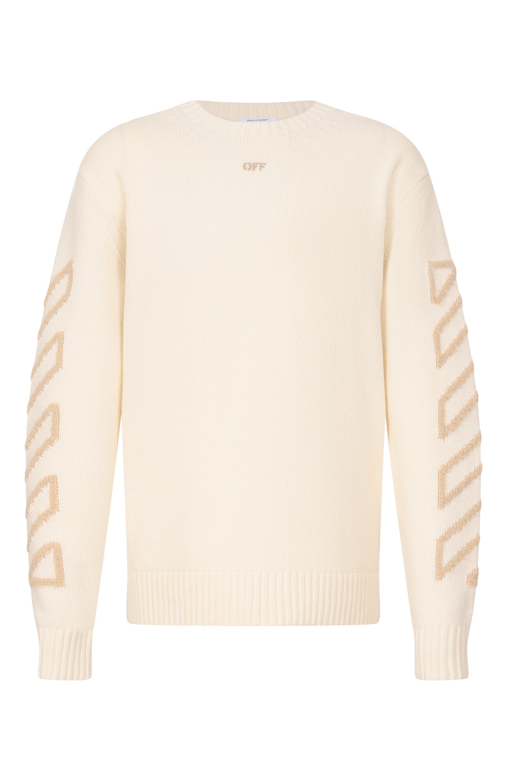 Шерстяной свитер OFF-WHITE кремового цвета по цене 93700 руб., арт. 0MHE087F26KNI0011, фото 1 Шерстяной свитер OFF-WHITE, арт. 0MHE087F26KNI0011, фото 1