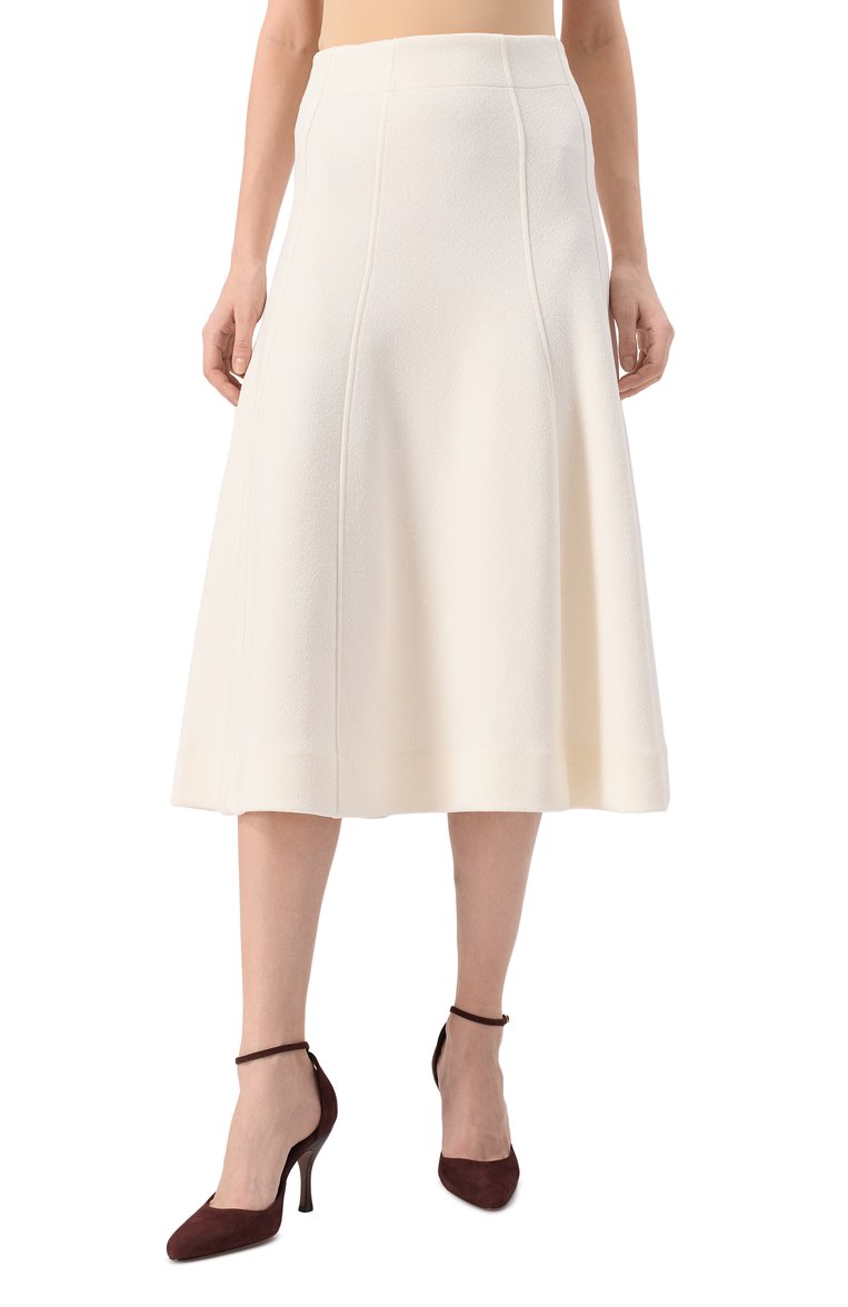 Женская юбка JIL SANDER кремового цвета, арт. J02MA0258/J20232 | Фото 3 (Материал внешний: Вискоза, Синтетический материал; Длина Ж (юбки, платья, шорты): Миди; Стили: Минимализм; Кросс-КТ: костюм)