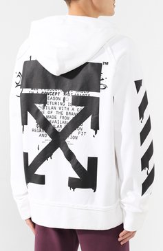 Мужской хлопковое худи OFF-WHITE белого цвета, арт. 0MBB057R20E300050110 | Фото 4 (Рукава: Длинные; Принт: С принтом; Длина (для топов): Удлиненные; Мужское Кросс-КТ: Худи-одежда; Материал сплава: Проставлено; Материал внешний: Хлопок; Драгоценные камни: Проставлено; Статус проверки: Проверена категория)