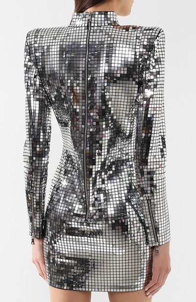 Платье из вискозы BALMAIN серебряного цвета по цене 669500 руб., арт. RF16415/J076, фото 4 Платье из вискозы BALMAIN, арт. RF16415/J076, фото 4