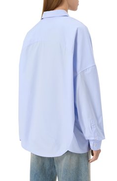 Женская хлопковая рубашка DRIES VAN NOTEN голубого цвета, арт. 251-010700-1466 | Фото 4 (Длина (для топов): Удлиненные; Материал внешний: Хлопок; Рукава: Длинные; Принт: Без принта; Женское Кросс-КТ: Рубашка-одежда; Стили: Кэжуэл; Автоматизация ТО: Проставлено; Автоматизация состава: Простав�лено)