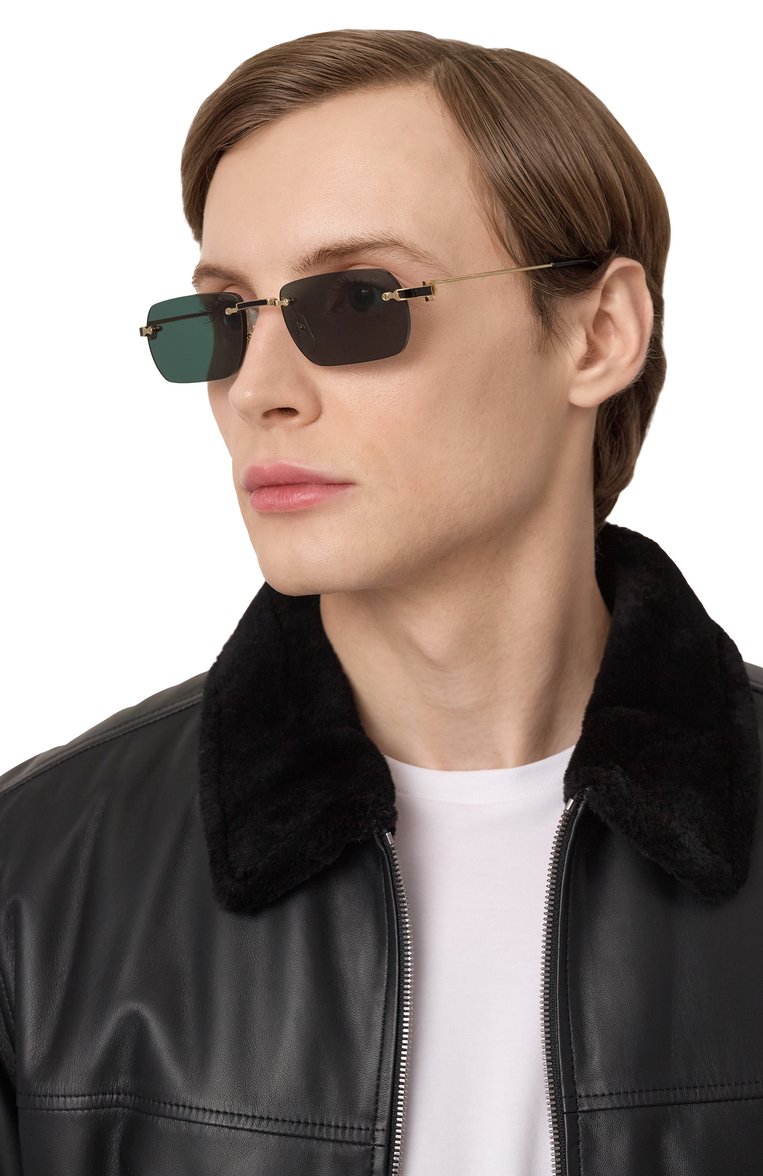 Женские солнцезащитные очки CARTIER зеленого цвета, арт. CT0498S 003 | Фото 2 (Нос: Не проставлено; Материал: Металл; Региональные ограничения белый список (Axapta Mercury): Не проставлено; Тип очков: С/з; Оптика Гендер: оптика-мужское; Очки форма: Прямоугольные, Безоправные)