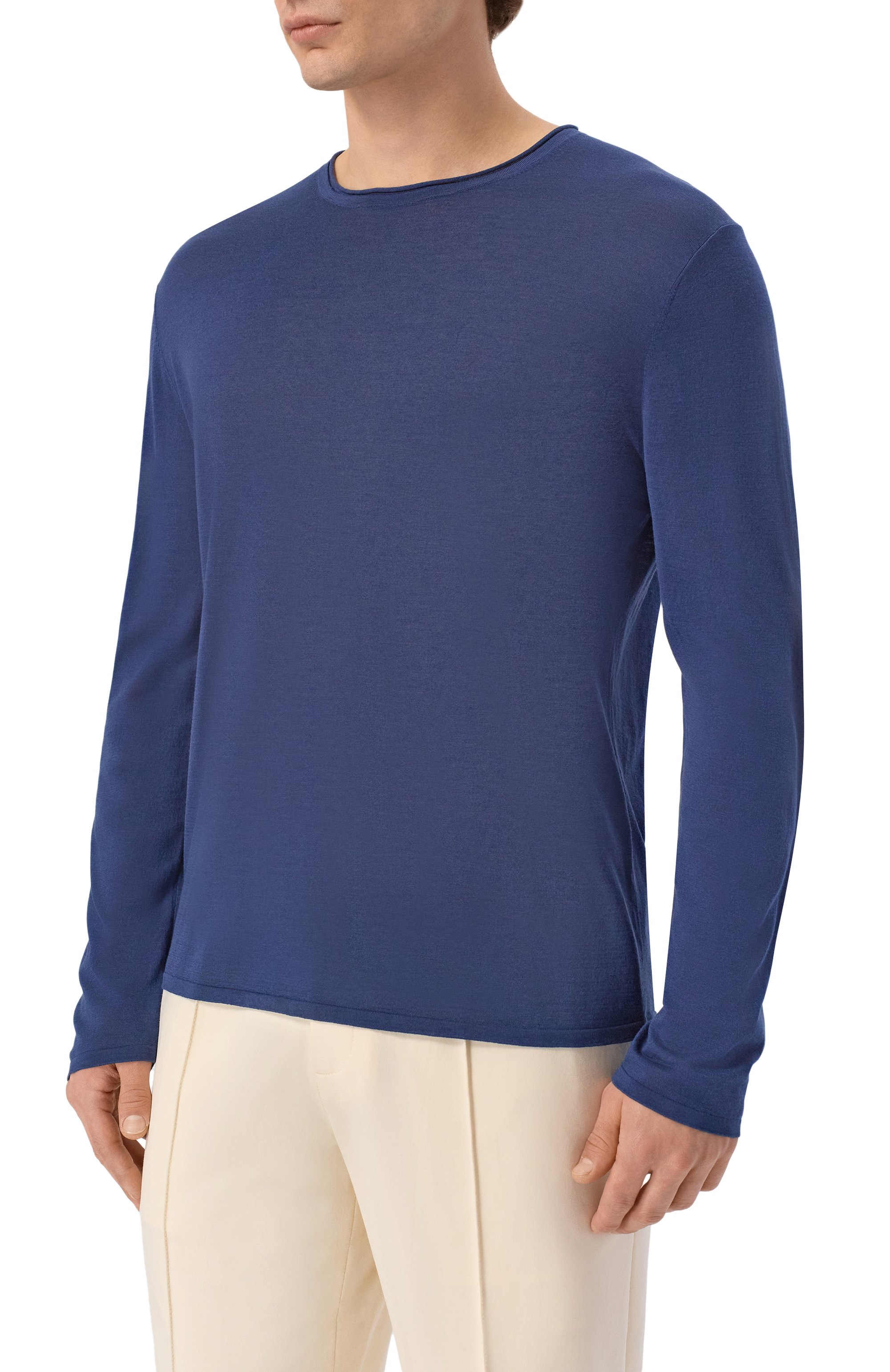 Джемпер из шелка и хлопка 12 STOREEZ синего цвета по цене 18000 руб., арт. 137309, фото 3 Джемпер из шелка и хлопка 12 STOREEZ, арт. 137309, фото 3