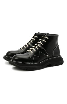 Мужские кожаные ботинки ALEXANDER MCQUEEN черного цвета, арт. 604253/WHZ81 | Фото 1 (Подошва: Массивная; Материал внутренний: Натуральная кожа; Каблук высота: Высокий; Мужское Кросс-КТ: Ботинки-обувь; Материал утеплителя: Без утеплителя; Драгоценные камни: Проставлено; Материал сплава: Проставлено; Материал внешний: Натуральная кожа)