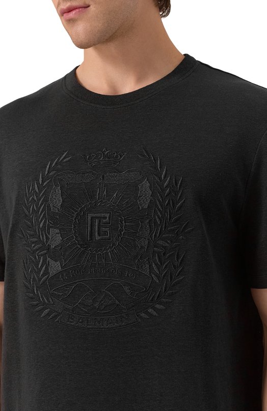 Льняная футболка Balmain FH1EG000/BD09 Чёрный  FH1EG000/BD09 Фото 5