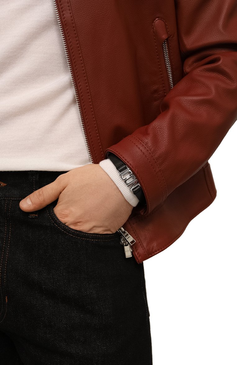 Мужской кожаный браслет icon DSQUARED2 черного цвета, арт. ARM0185 12905224 | Фото 2 (Нос: Не проставлено; Региональные ограничения белый список (Axapta Mercury): Не проставлено; Материал: Натуральная кожа, Металл)